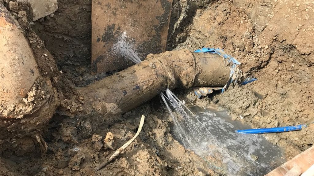 A high pressure leak in a contaminated water pipe at a wastewater plant in the UK